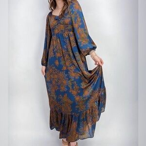 Skies Are Blue Autumn Floral Maxi Dress
